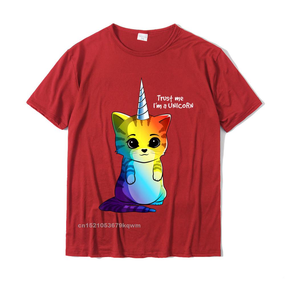 Casual Pure Cotton Personalized Tops Tees Plain Short Sleeve Men T Shirts Casual Summer Fall T-shirts Round Collar Caticorn T shirt Unicorn Cat Kittycorn Girls Women Rainbow__4082 red