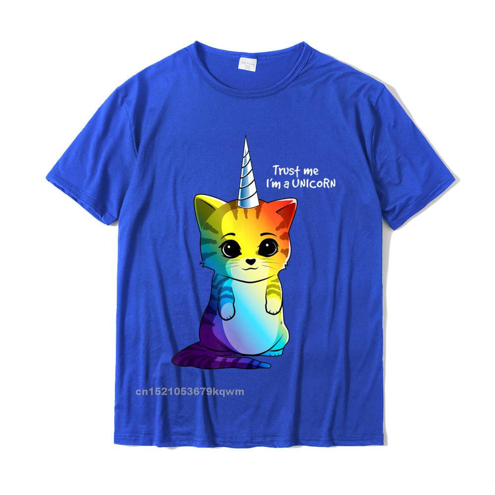 Casual Pure Cotton Personalized Tops Tees Plain Short Sleeve Men T Shirts Casual Summer Fall T-shirts Round Collar Caticorn T shirt Unicorn Cat Kittycorn Girls Women Rainbow__4082 blue