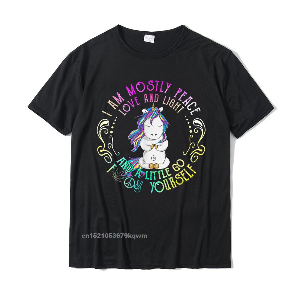 Tops Shirts Printed T-Shirt Summer/Autumn Plain Casual Short Sleeve 100% Cotton Round Neck Mens T-Shirt Casual Funny Unicorn I Am Mostly Peace Love And Light T-Shirt__4961 black