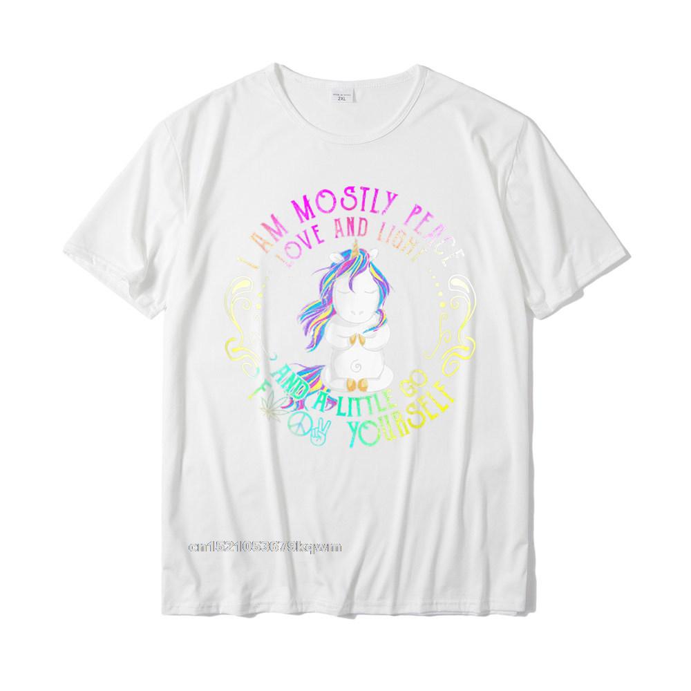 Tops Shirts Printed T-Shirt Summer/Autumn Plain Casual Short Sleeve 100% Cotton Round Neck Mens T-Shirt Casual Funny Unicorn I Am Mostly Peace Love And Light T-Shirt__4961 white