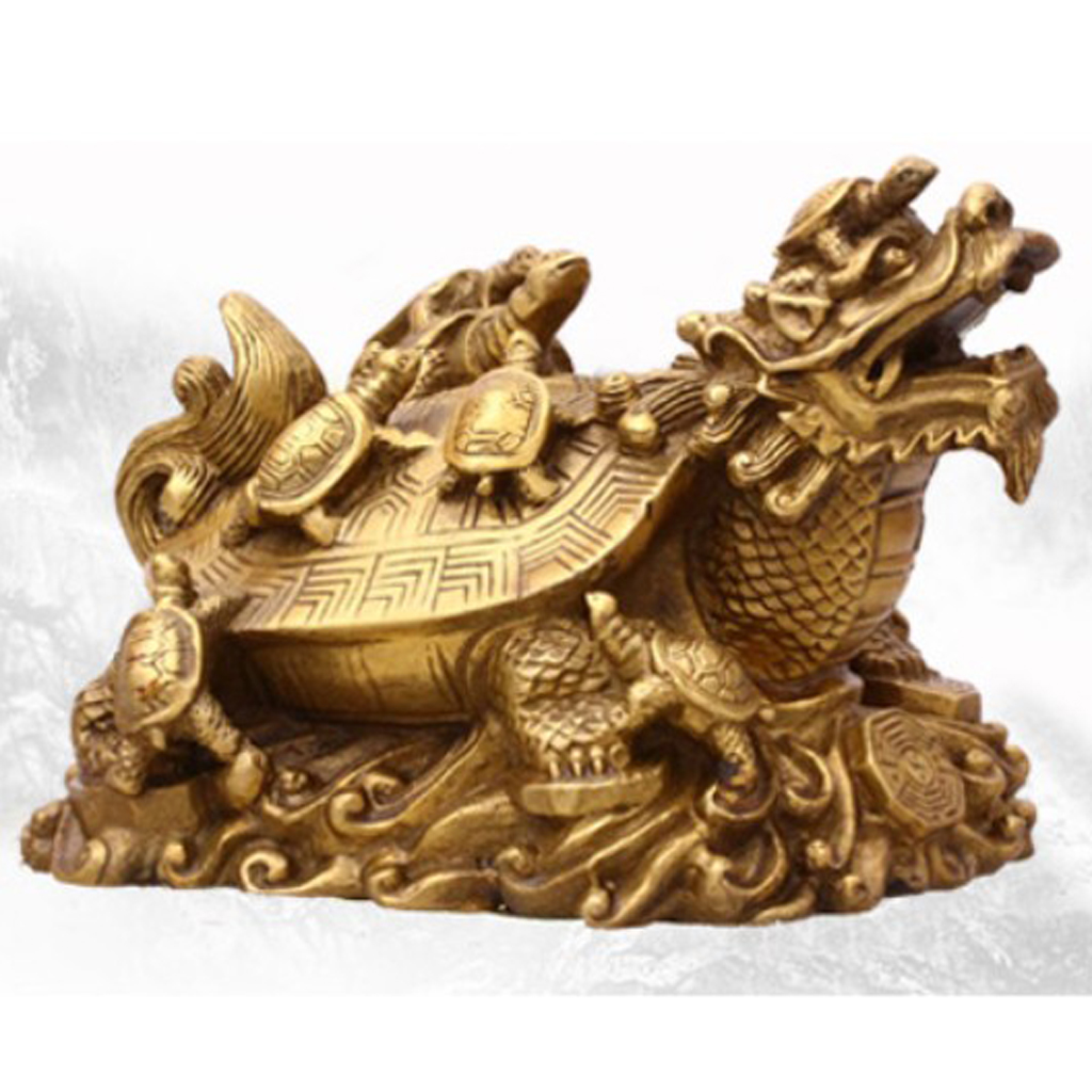 Tradition China Feng Shui Dragon Turtle Tortoise Statue Figurine Coin Mascot Lucky Wealth Ornament