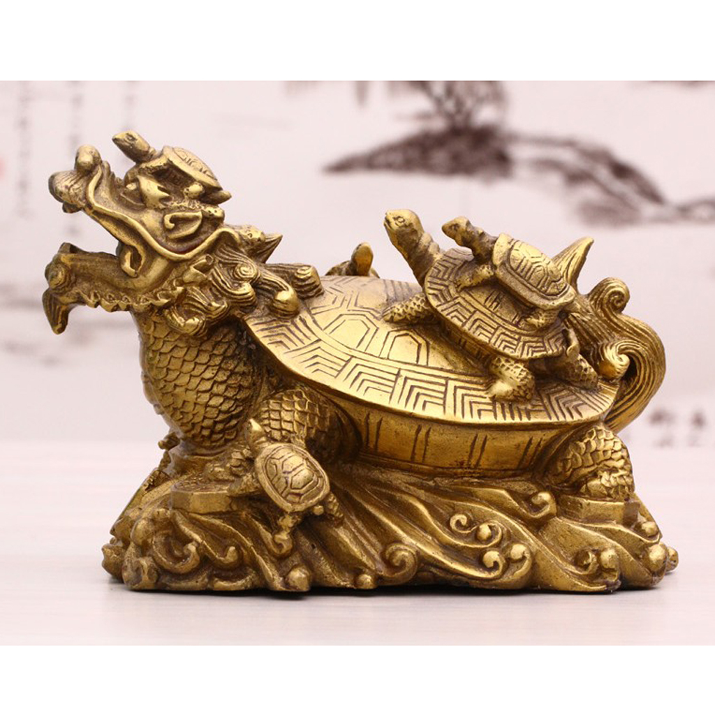 Tradition China Feng Shui Dragon Turtle Tortoise Statue Figurine Coin Mascot Lucky Wealth Ornament