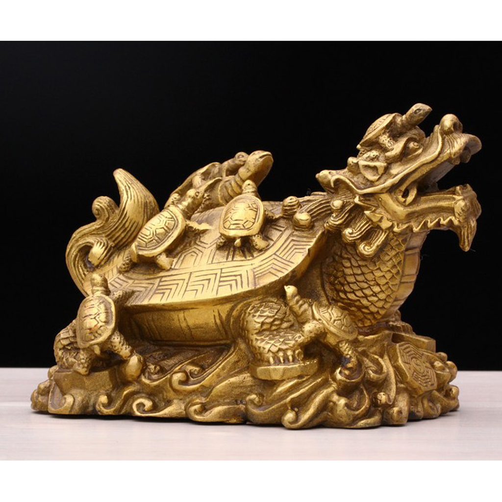 Tradition China Feng Shui Dragon Turtle Tortoise Statue Figurine Coin Mascot Lucky Wealth Ornament