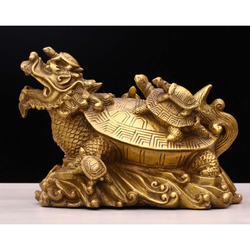 Tradition China Feng Shui Dragon Turtle Tortoise Statue Figurine Coin Mascot Lucky Wealth Ornament