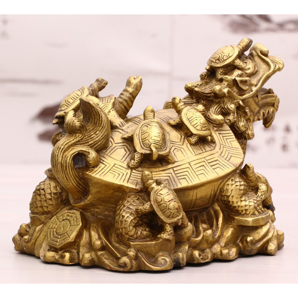 Tradition China Feng Shui Dragon Turtle Tortoise Statue Figurine Coin Mascot Lucky Wealth Ornament