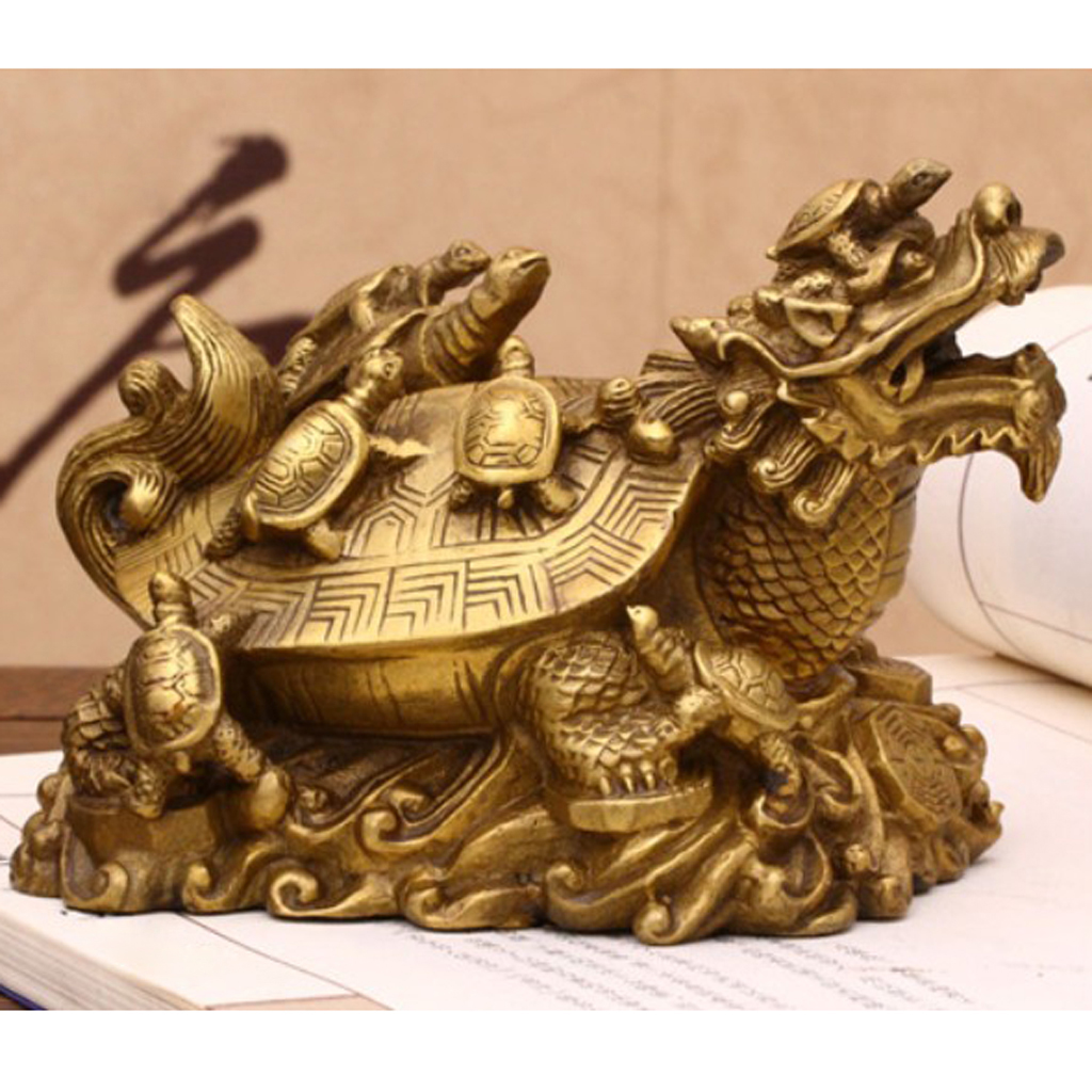 Tradition China Feng Shui Dragon Turtle Tortoise Statue Figurine Coin Mascot Lucky Wealth Ornament