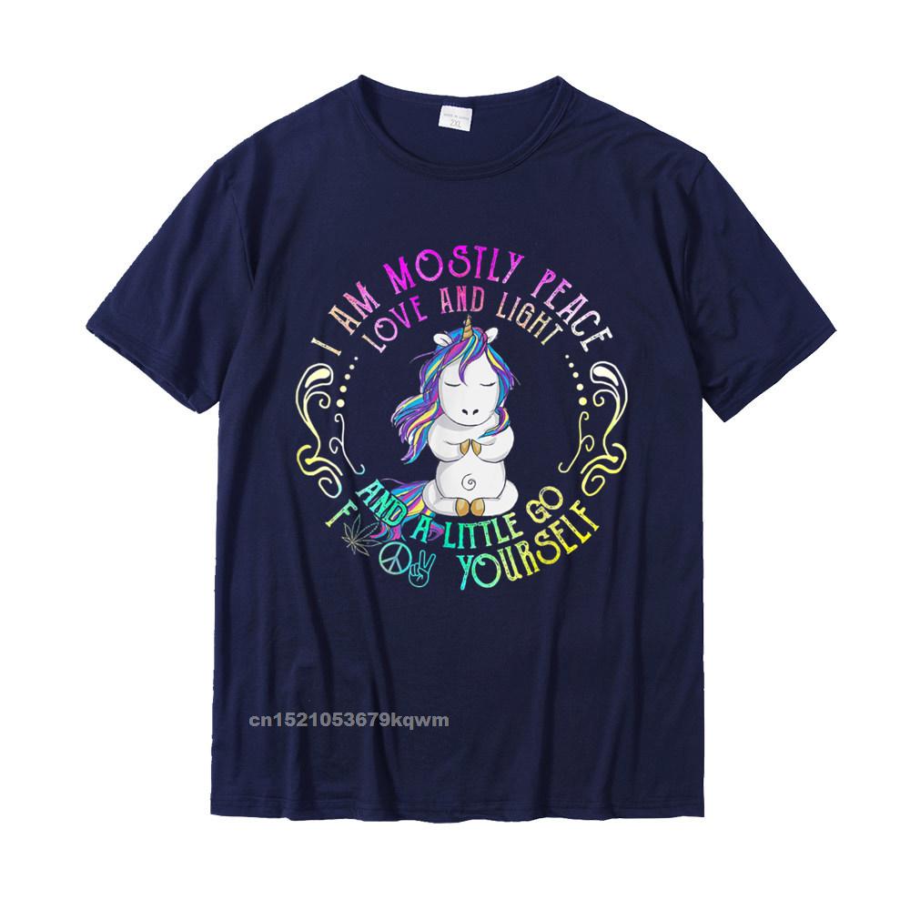 Tops Shirts Printed T-Shirt Summer/Autumn Plain Casual Short Sleeve 100% Cotton Round Neck Mens T-Shirt Casual Funny Unicorn I Am Mostly Peace Love And Light T-Shirt__4961 navy