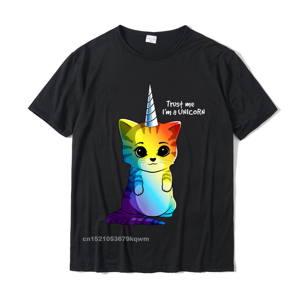 Casual Pure Cotton Personalized Tops Tees Plain Short Sleeve Men T Shirts Casual Summer Fall T-shirts Round Collar Caticorn T shirt Unicorn Cat Kittycorn Girls Women Rainbow__4082 black