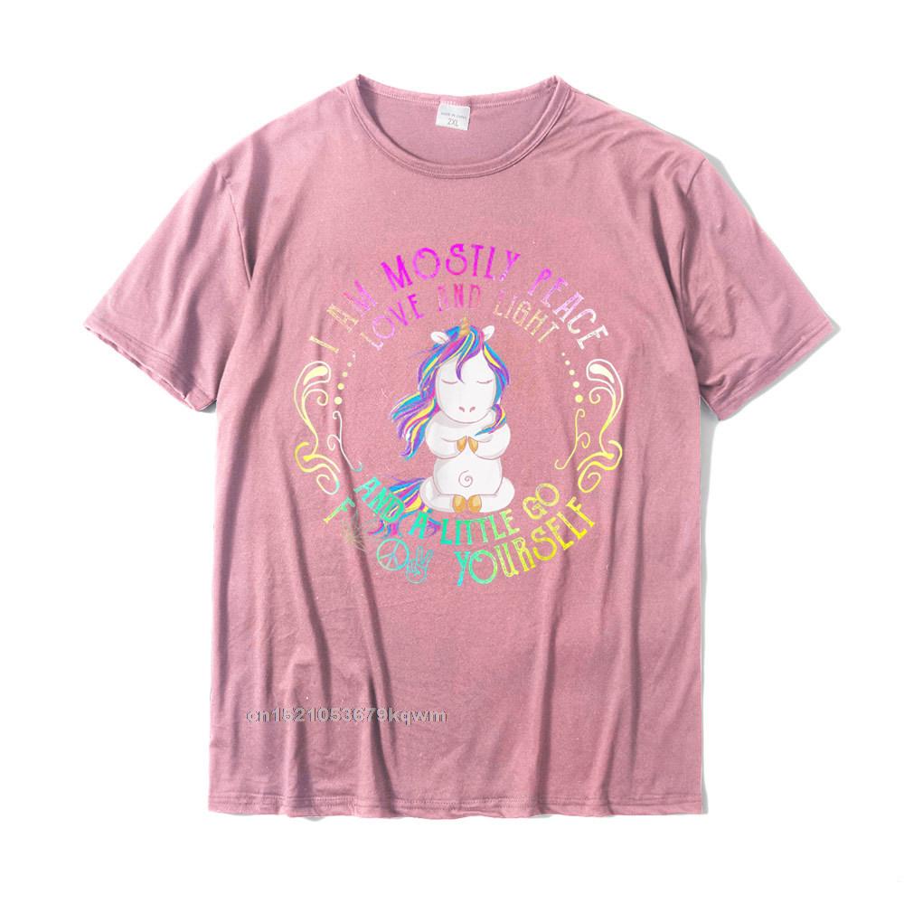 Tops Shirts Printed T-Shirt Summer/Autumn Plain Casual Short Sleeve 100% Cotton Round Neck Mens T-Shirt Casual Funny Unicorn I Am Mostly Peace Love And Light T-Shirt__4961 pink